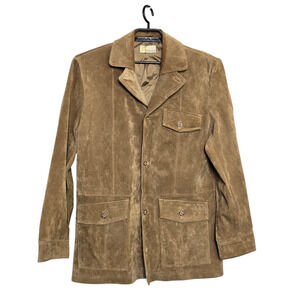 Mens Cubavera Suede Leather Jacket Size Large 42 Brown Button Front